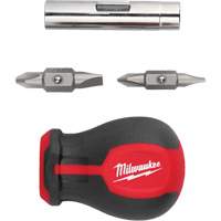 6-in-1 Stubby Multi-Bit Screwdriver, 3" L, Cushion Grip Handle Cintas