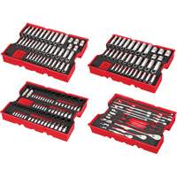 Jeu de cliquets et douilles m&eacute;triques et SAE avec organisateur PACKOUT &agrave; profil bas, 242 Mcx, Chocs, Prise de 1/4"/3/8"/1/2", Profond Cintas