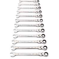 Jeu de cl&eacute;s &agrave; 12 pans et 90 dents, T&ecirc;te articul&eacute;e/Combinaison &agrave; cliquet, 12 morceaux, M&eacute;trique Cintas