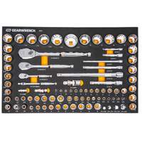 Jeu d'outils SAE/m&eacute;triques pour m&eacute;canicien &agrave; 90 dents 1/4", 3/8" & 1/2" avec plateau de rangement en mousse Cintas