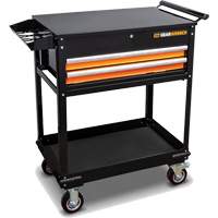 Utility Cart, 2 Drawers, 32-1/2" W x 42" H, Black/Orange Cintas