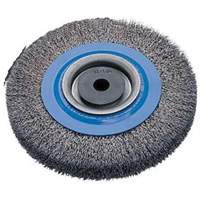 Crimped Wire Bench Wheel Brush, 6" Dia., 0.0118" Fill, 1/2" - 1-1/4" Arbor Cintas