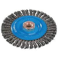 Stringer Bead Knotted Wire Brush, 4" Dia., 0.02" Fill, 5/8"-11 Arbor, Aluminum/Stainless Steel Cintas