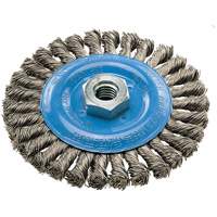 Wide Knotted Wire Wheel Brush, 5" Dia., 0.02" Fill, 5/8"-11 Arbor, Aluminum/Stainless Steel Cintas