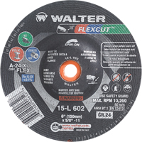 Meules &agrave; moyeu d&eacute;port&eacute; Flexcut, 6", 24 Grain, Oxyde d'aluminium, 5/8"-11, 10 200 Tr/min, Type 29 Cintas