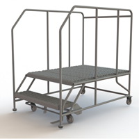 Plateforme de travail mobile, Acier, 2 Marches, 20" ha, 48" p, 36" Marche, Stri&eacute; Cintas