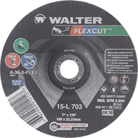 Meules &agrave; moyeu d&eacute;port&eacute; Flexcut, 7", 36 Grain, Oxyde d'aluminium, 7/8", 8600 Tr/min, Type 29 Cintas