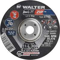 Disque de meulage et de tronçonnage Zip, 3" x 1/13", Arbre de 3/8", Type 27, Grain de 60, Oxyde d'aluminium Cintas