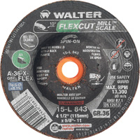 Meule FLEXCUT MILL SCALE, 4-1/2", 36 Grain, Oxyde d'aluminium, 5/8"-11, 13 300 Tr/min, Type 29 Cintas