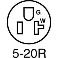 2-Pole 3-Wire Grounding Straight Blade Connector, 5-20P, Nylon Cintas