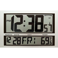 Jumbo Clock, Digital, Battery Operated, 16.5" W x 1.7" D x 11" H, Silver Cintas