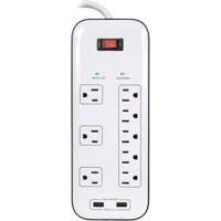 Limiteurs de surtension avec chargeur USB, 8 Prises, 2400 J, 1875 W, Cordon 6' Cintas